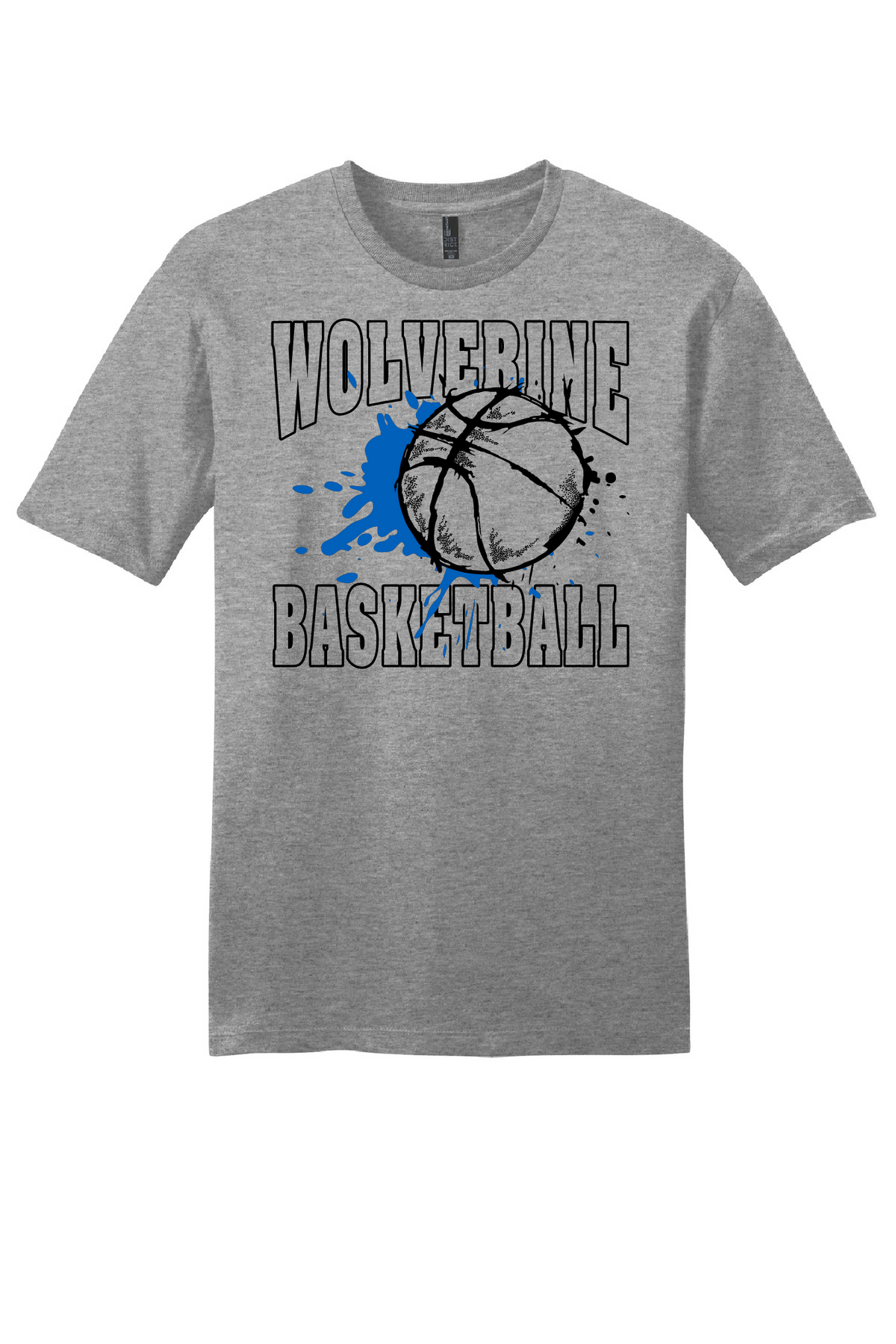 Wadena-Deer Creek Wolverine Basketball – Blue Splash gray T-shirt mockup